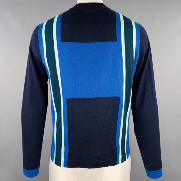 PS by PAUL SMITH Size L Blue Navy Color Block Merino Wool Half Zip Pullover - Picture 3 of 7